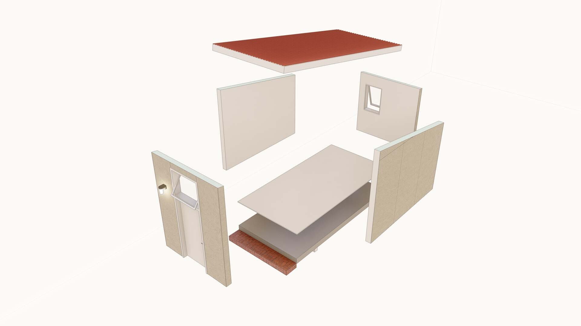 Exploded view of 8x12' Homeless Shelter
