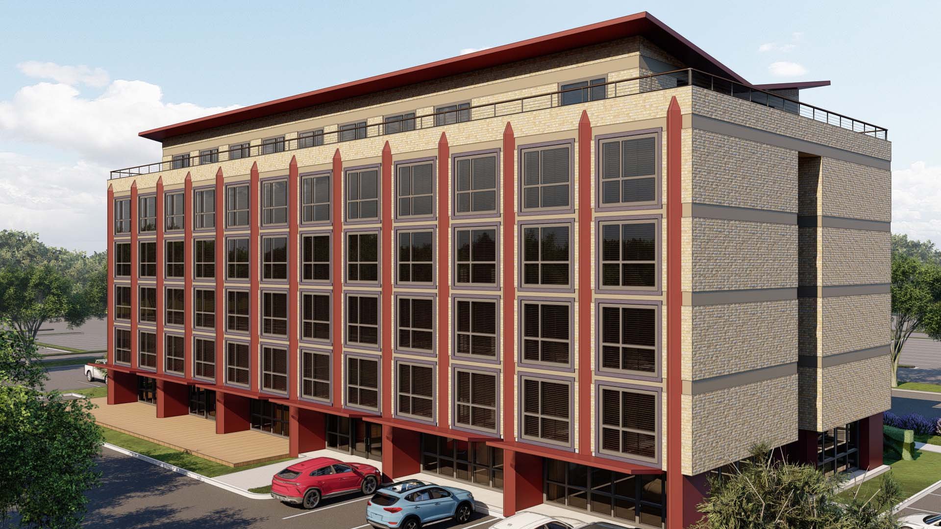 Rear Perspective, Prototypical 6-story Hotel using Simplus Panels