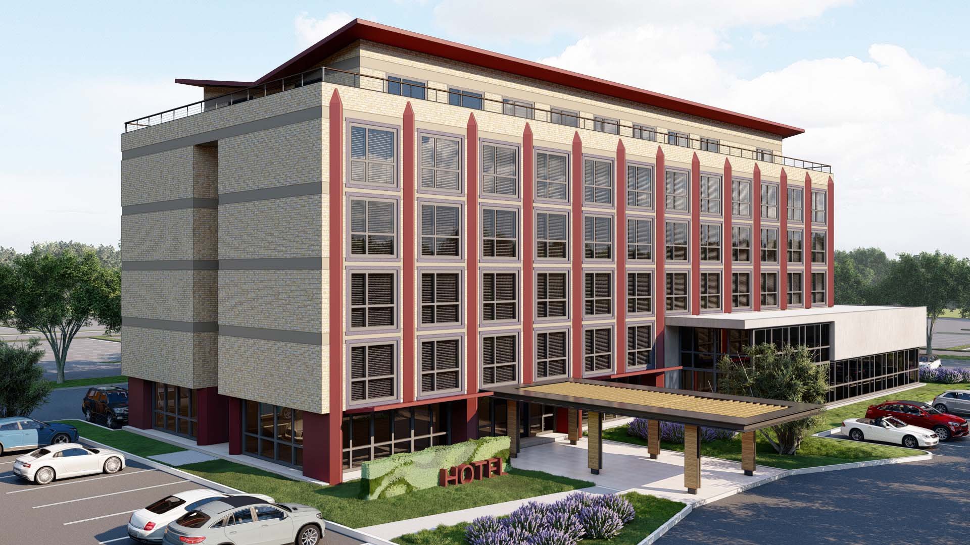 Perspective View, Prototypical 6-story Hotel using Simplus Panels