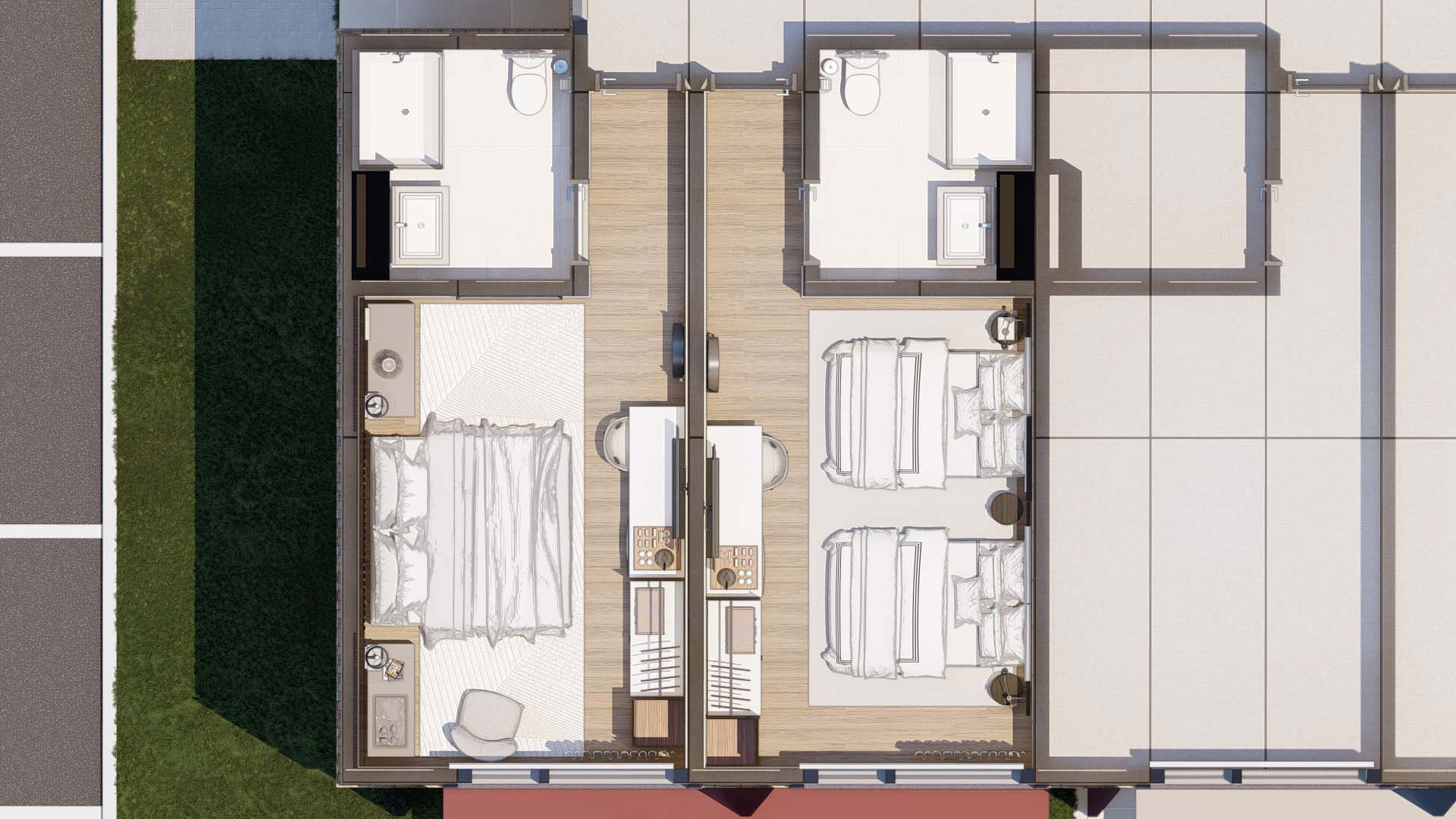 Typical King & Double Queen Bed Suites, Prototypical Hotel using Simplus Panels