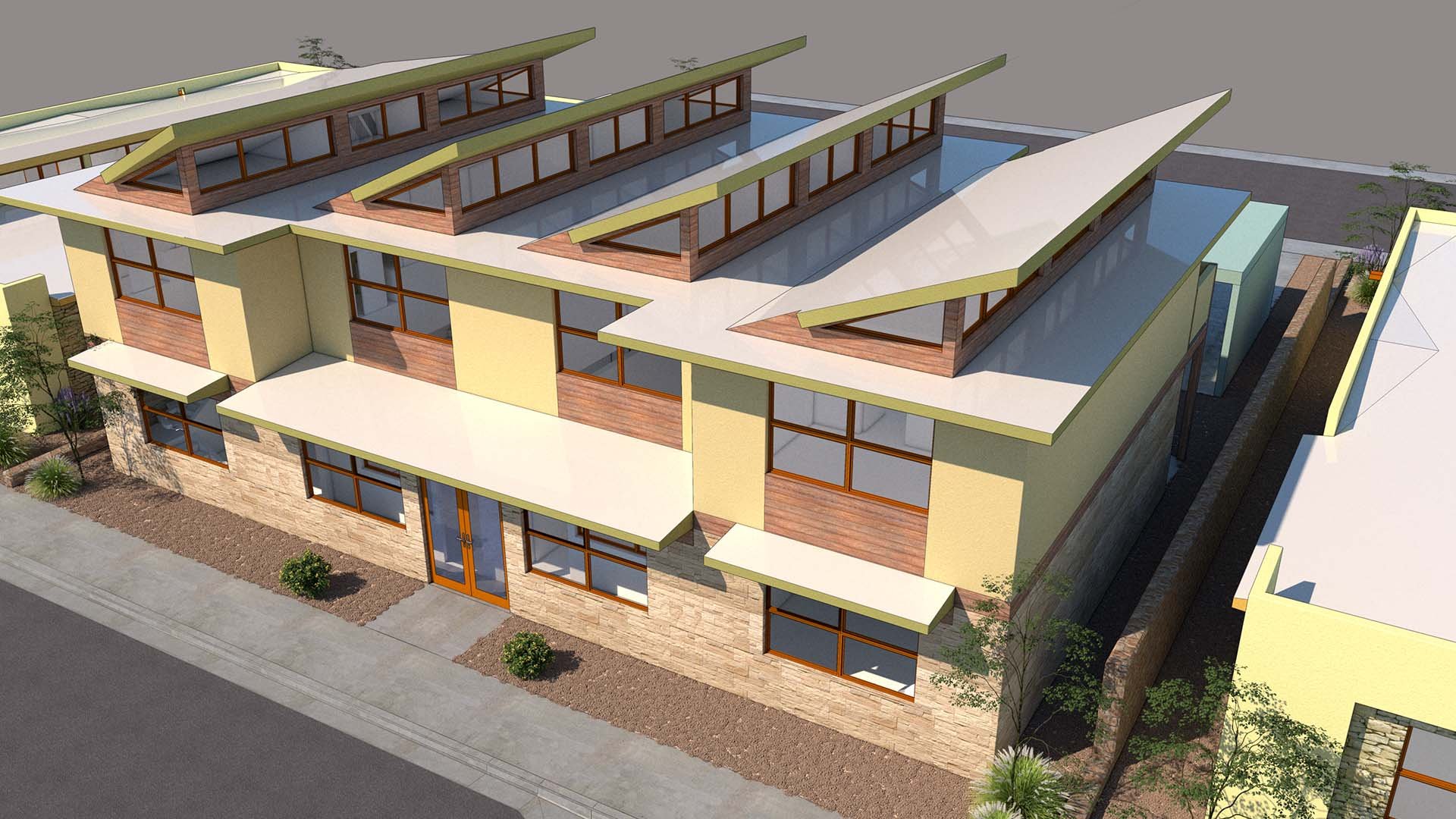 Aerial View, 2-Story "Passive House" 4-Plex, El Paso, TX