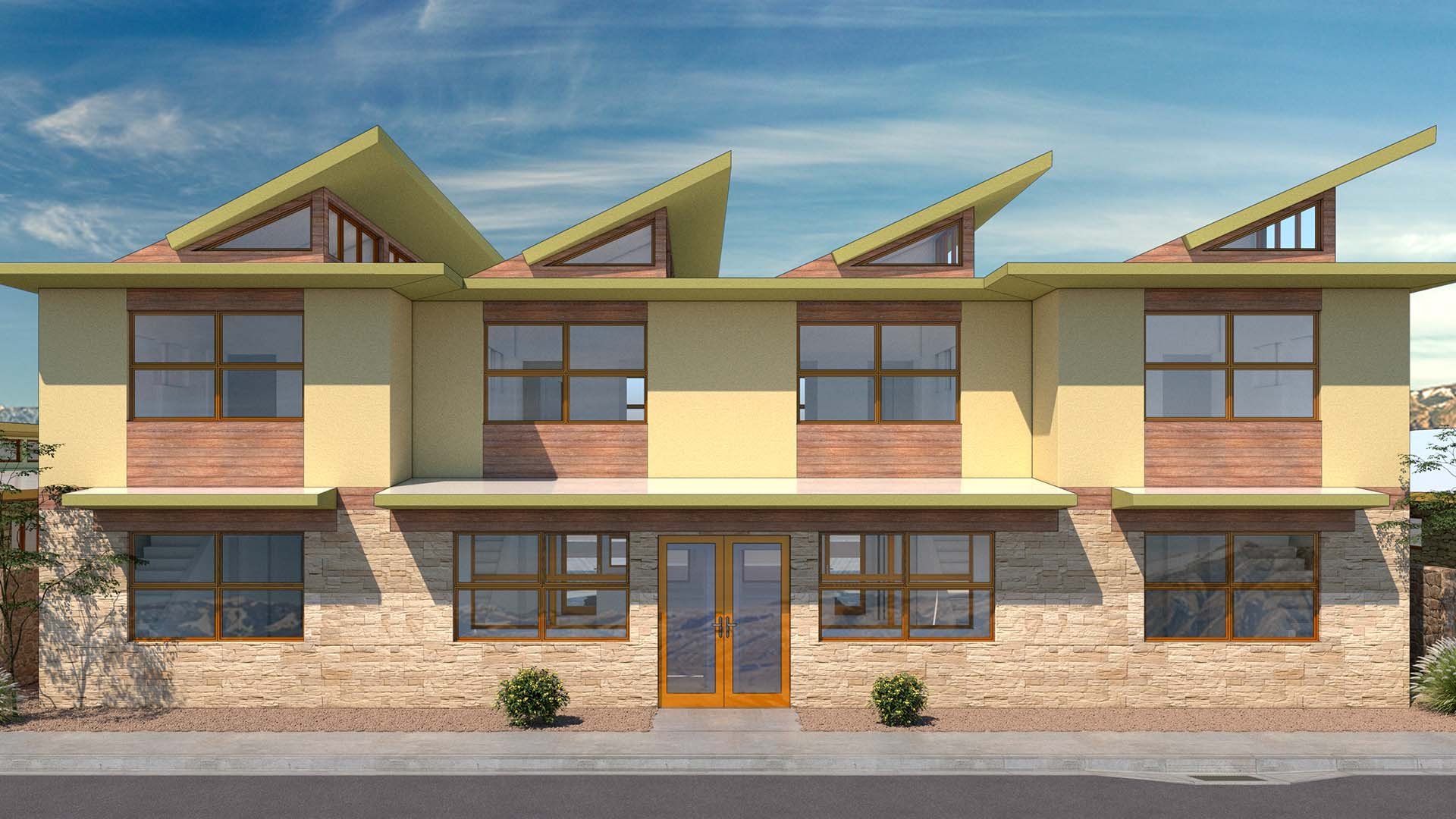 Front Entry View, 2-Story "Passive House" 4-Plex, El Paso, TX