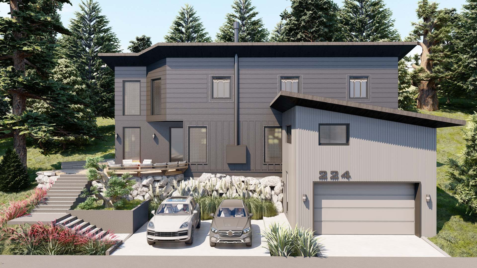 South Exterior Elevation, "Nearly Passive House" Home, Olympic Valley, CA