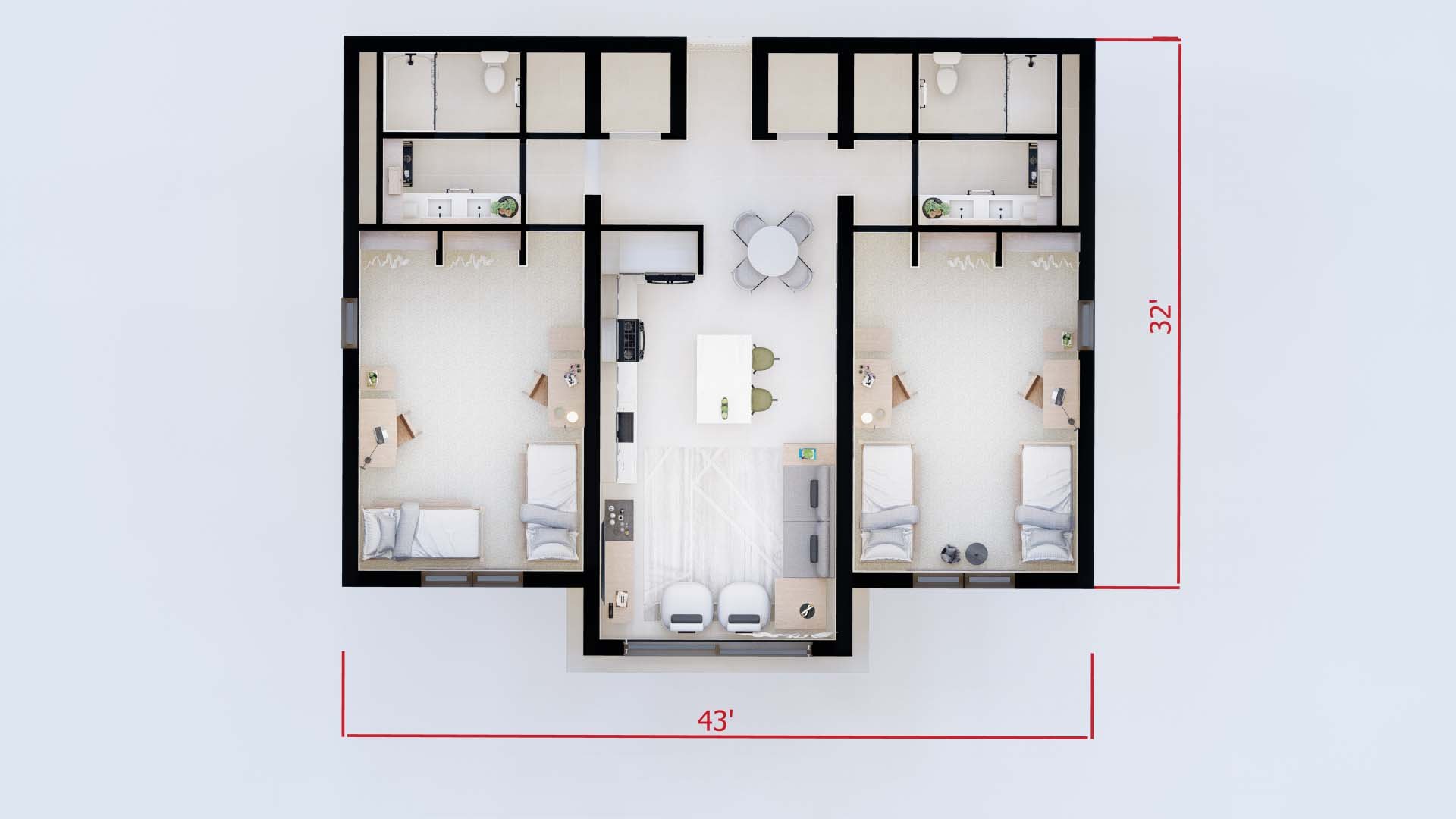 Prototypical 4-6 Person Dorm Room, Plan