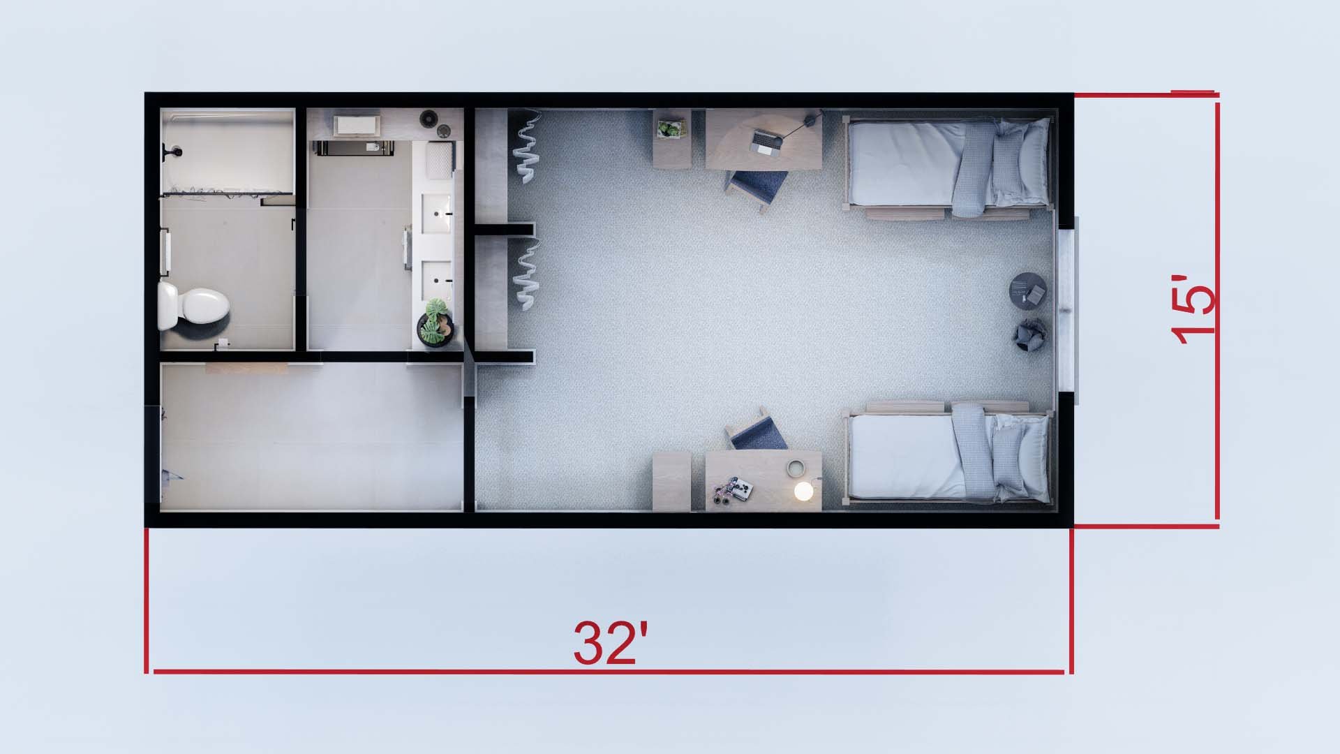 Prototypical 2-4 Person Dorm Room, Plan